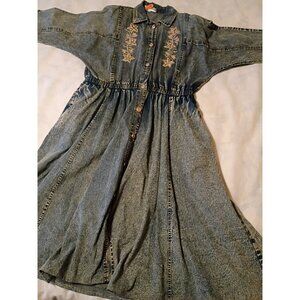 Vintage Denim Dress Women’s Acid Wash Blue Jean Large 80s 90s Y2K